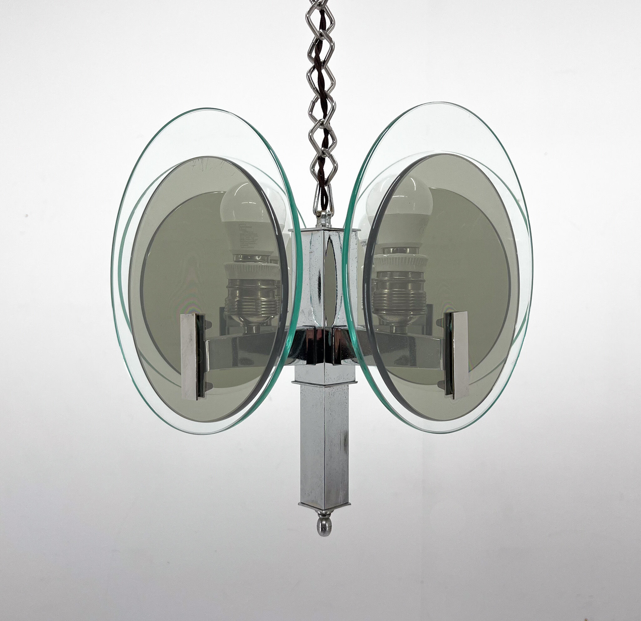 Unique art deco chrome & glass chandelier, 1920's