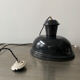 Old oval enamelled industrial hanging lamp