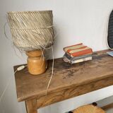 50s wood and straw lamp