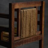 Art Deco Wooden Armchair with Rush Seat, France, 1920s