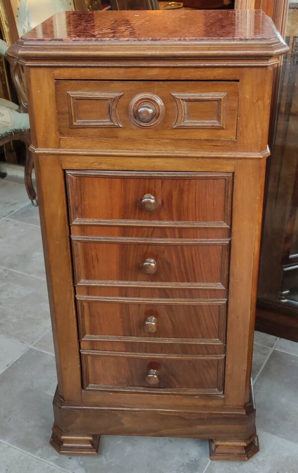 Ancien chevet chiffonnier dessus marbre rouge 19 ème siècle