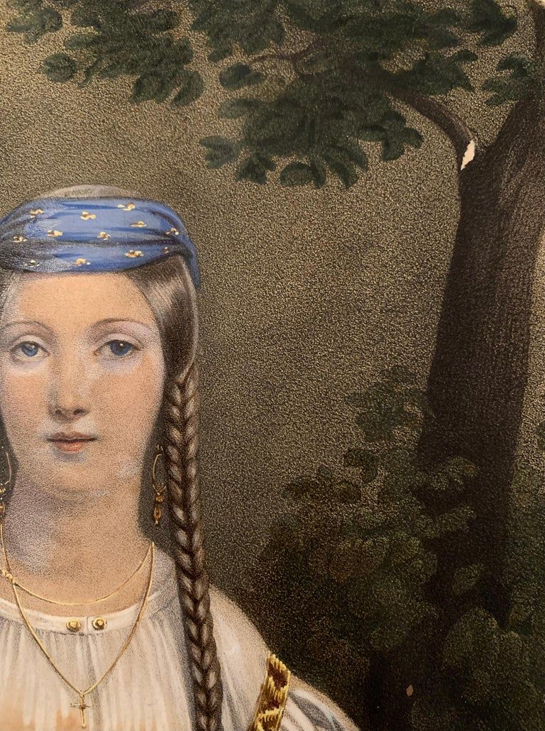 Portrait of a young Merovingian woman, enhanced engraving, nineteenth century