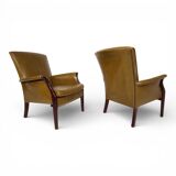 Set of two moss green Froxfield leather armchairs by Parker Knoll, 1960
