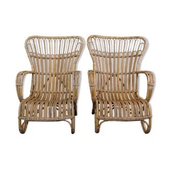 Ensemble de 2 fauteuils Rotan Dutch Design Belse 8, 1950