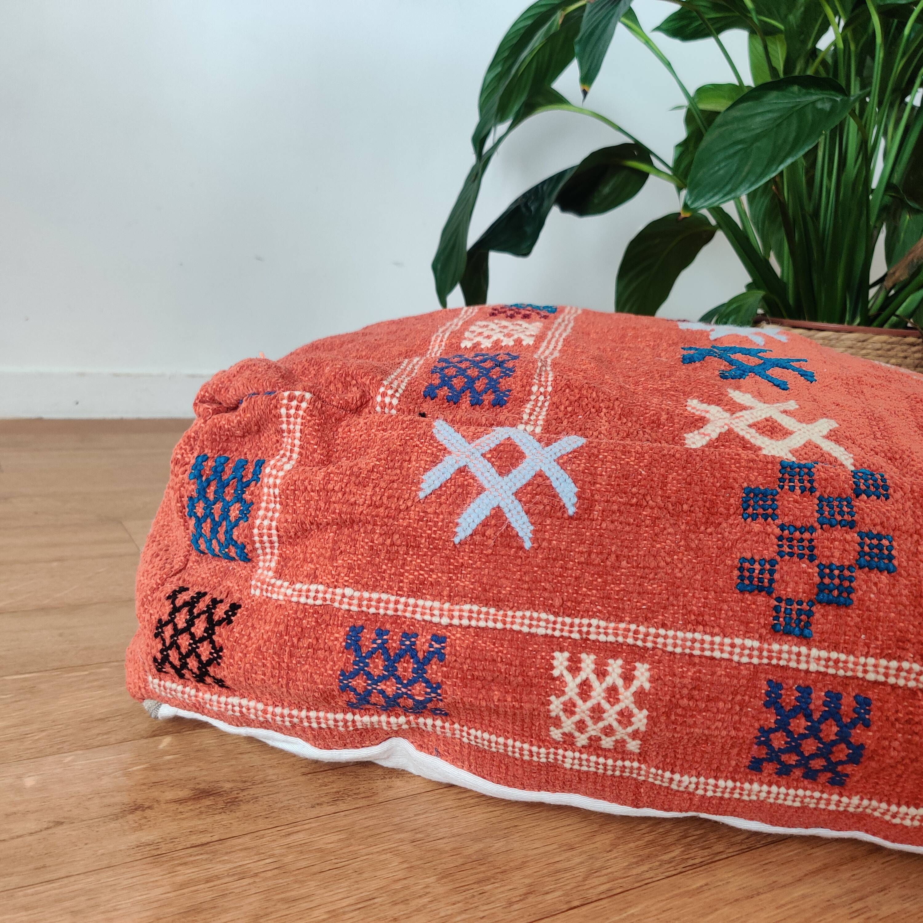 Bohemian orange Berber pouf