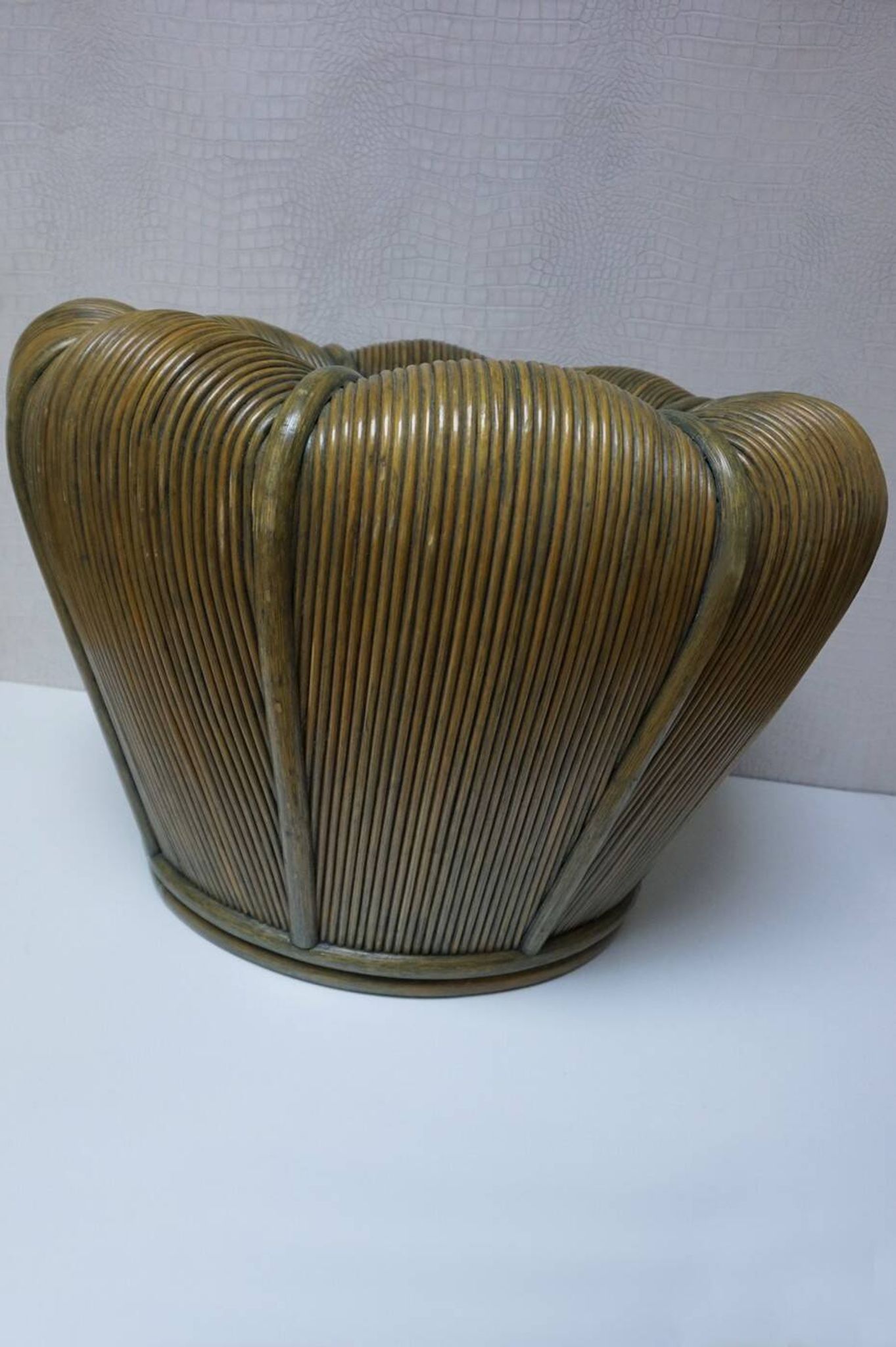 Large Mid-Century Modern Rattan Bamboo Cachepot Plant Holder, 1970s