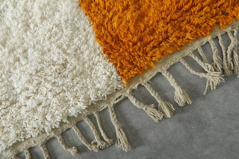 Abstract Moroccan rug, yellow and white, 150/250