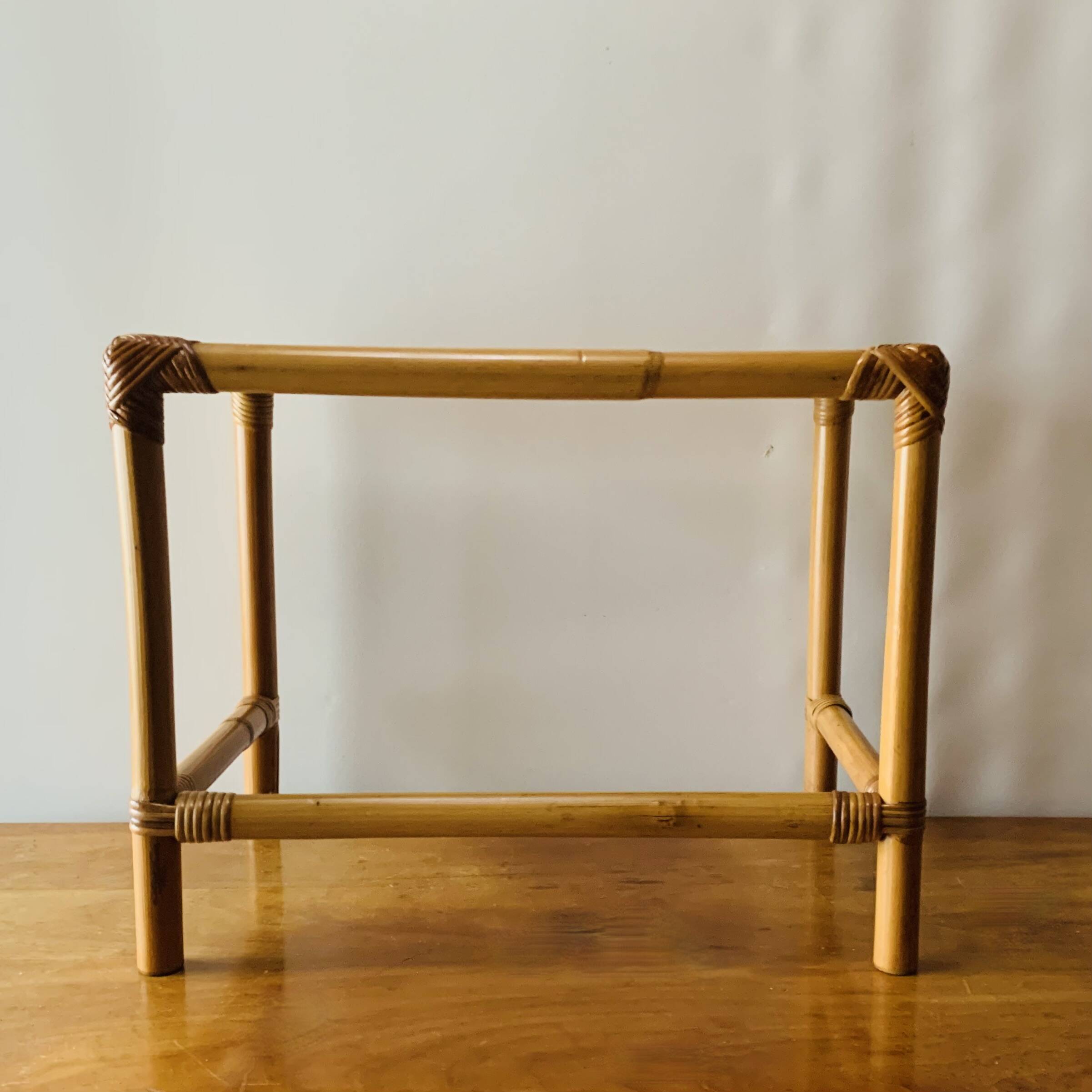 Vintage bamboo and smoked glass side table - end table