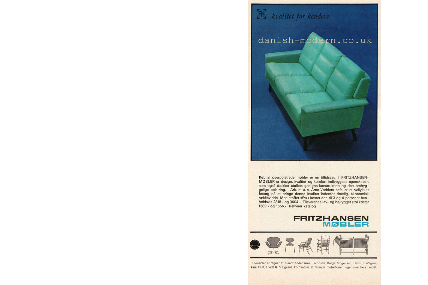 Vintage modern two-seater canapé in brown leather 3330 by Arne Vodder for Fritz Hansen.