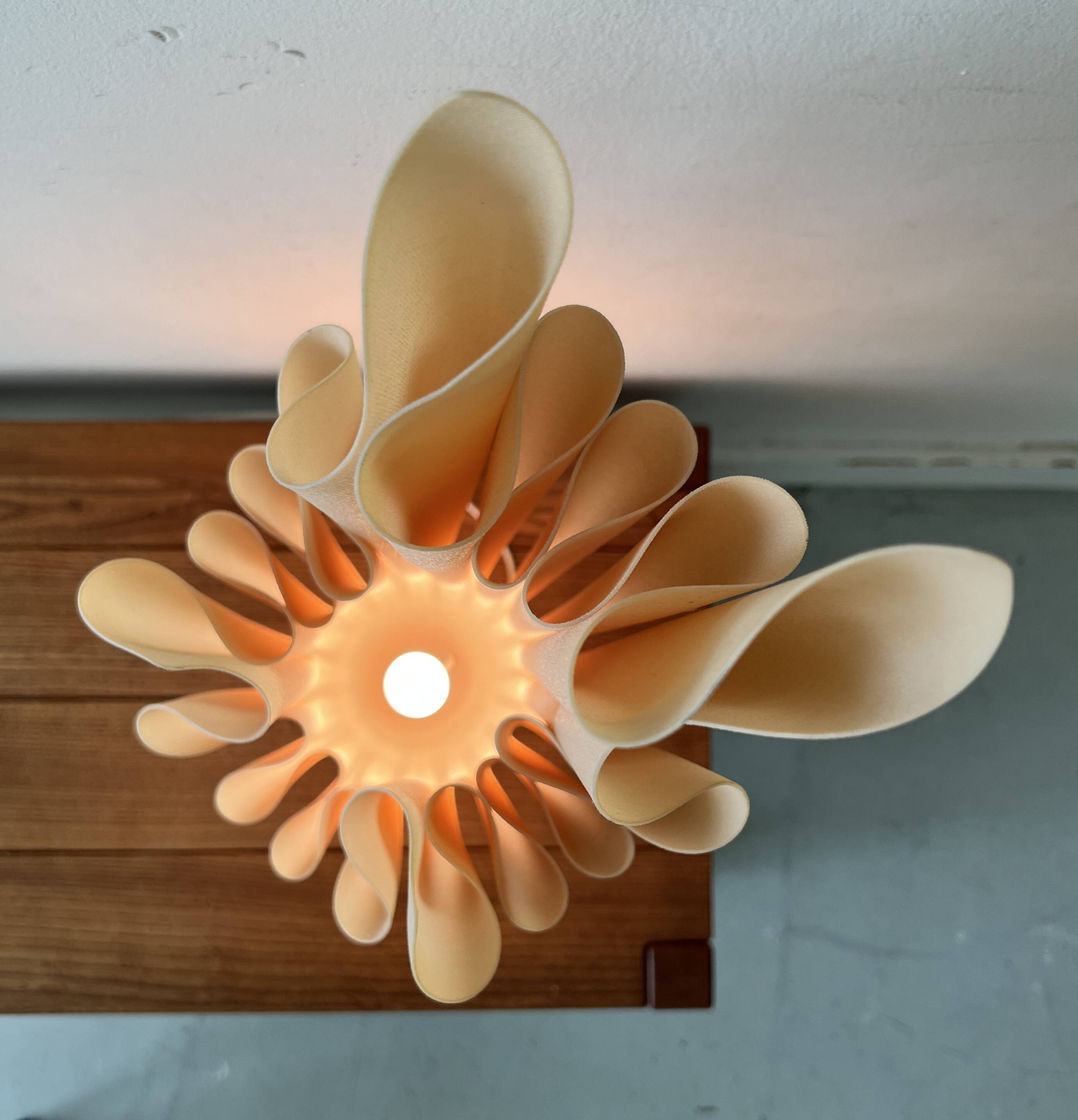 Athena table lamp draped in beige and pink, Georgia Jacob 1970