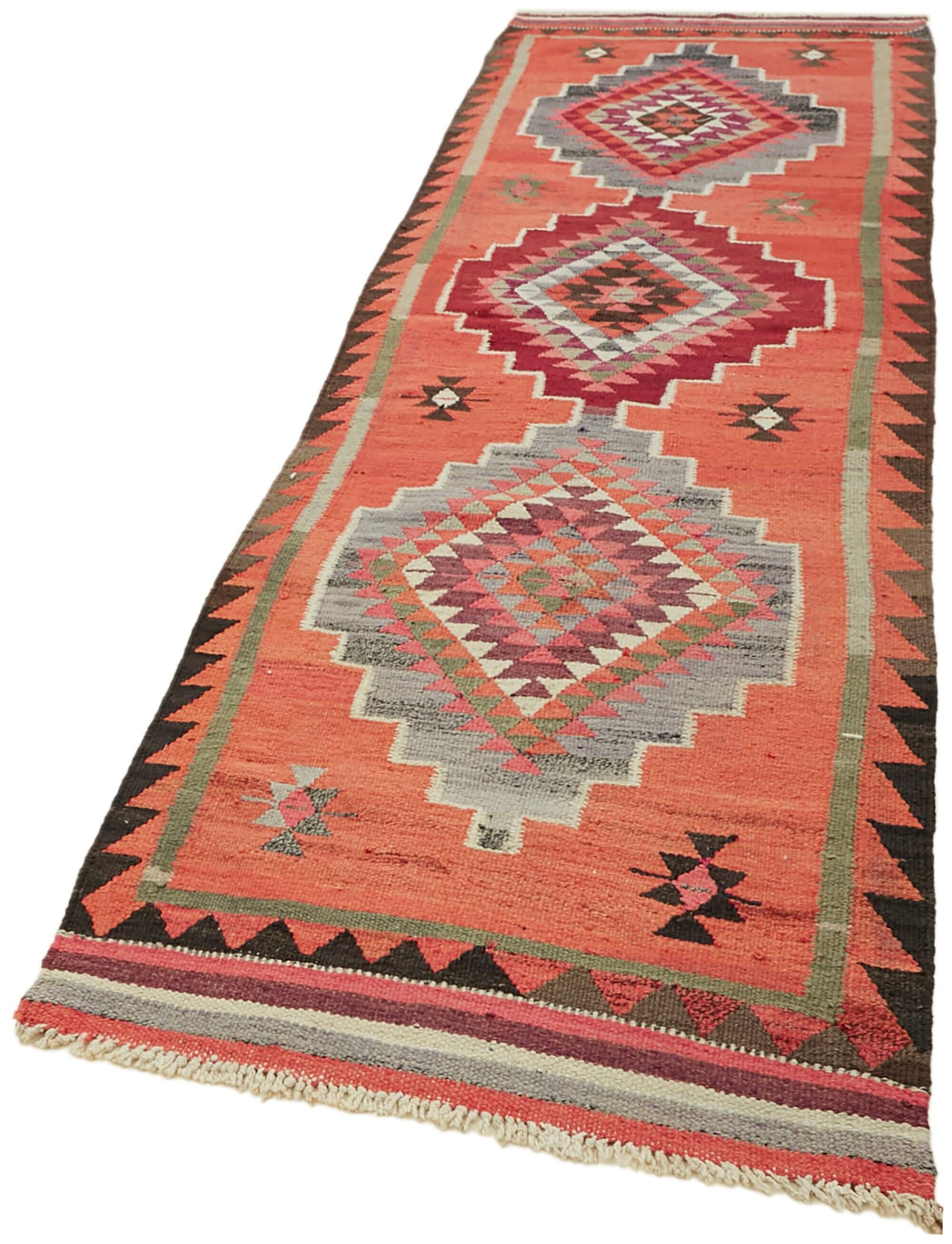 Turkish Handwoven Vintage Herki Kilim 98 cm x 313 cm