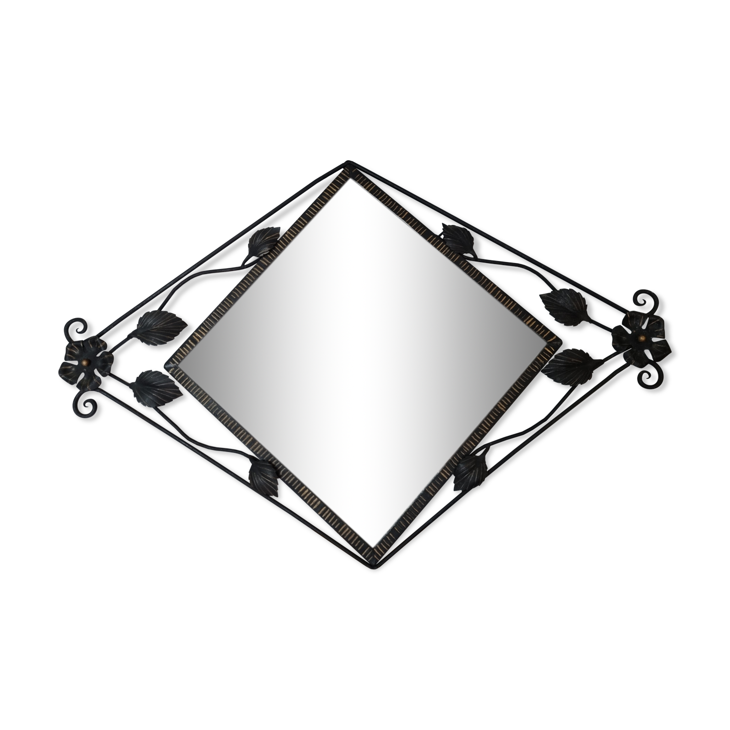 Art Nouveau black iron mirror