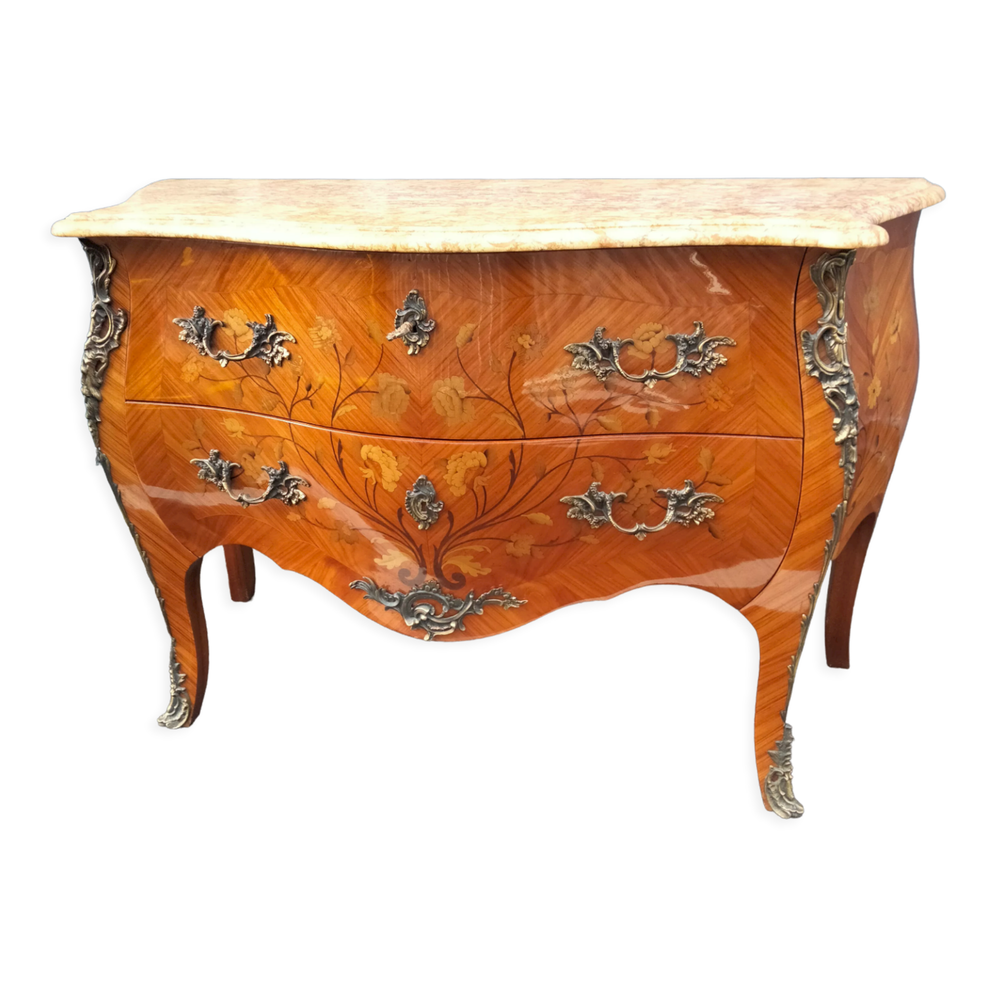 Old style chest of drawers Louis XV marquetry marble top