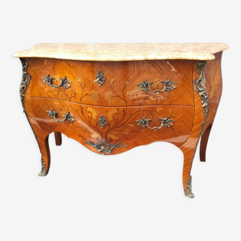 Old style chest of drawers Louis XV marquetry marble top