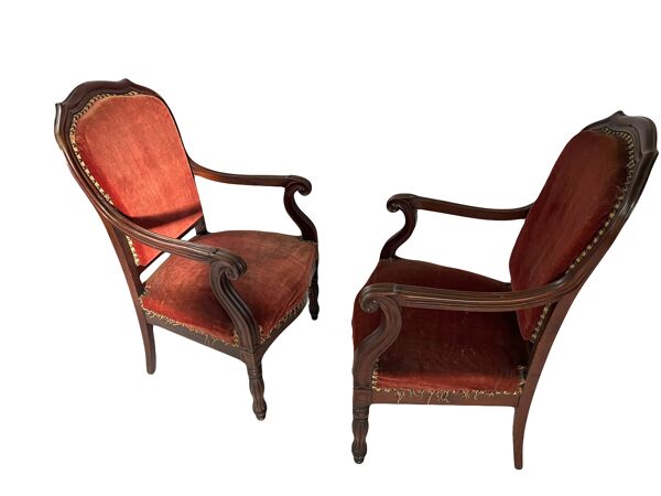 Paire de fauteuils Louis Philippe en acajou massif