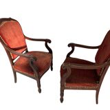 Pair of Louis Philippe armchairs in solid mahogany