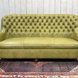3-seater Chesterfield sofa in olive green leather