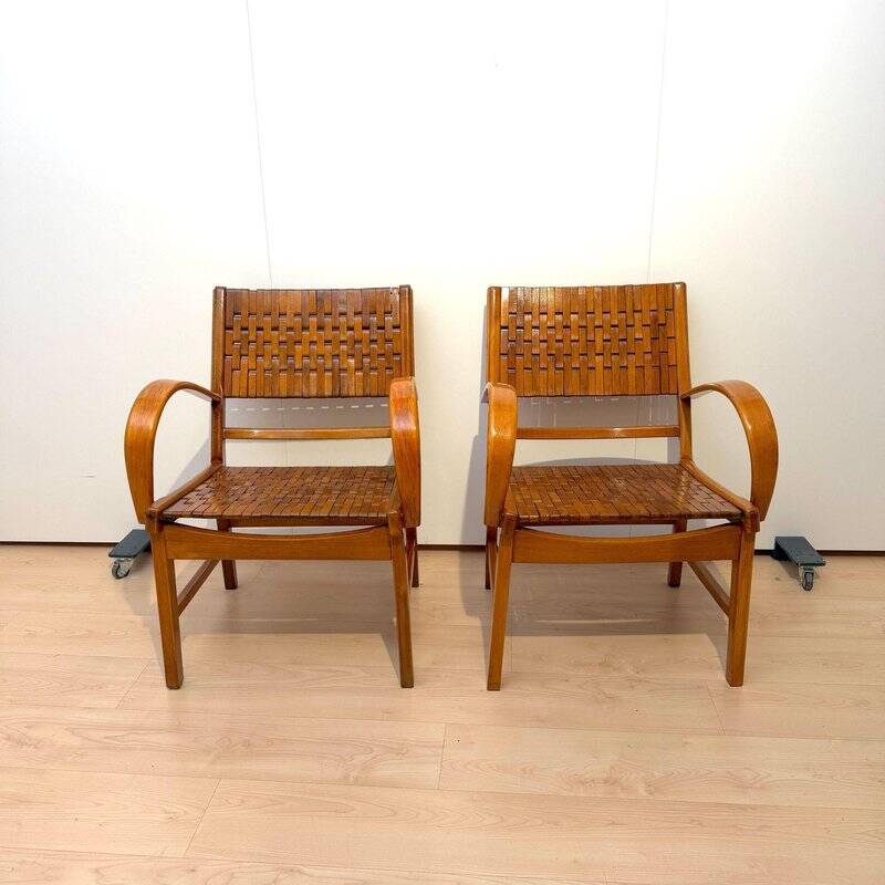 Gelenka Armchairs in Solid Beech Wood, Germany, 1950, Set of 2