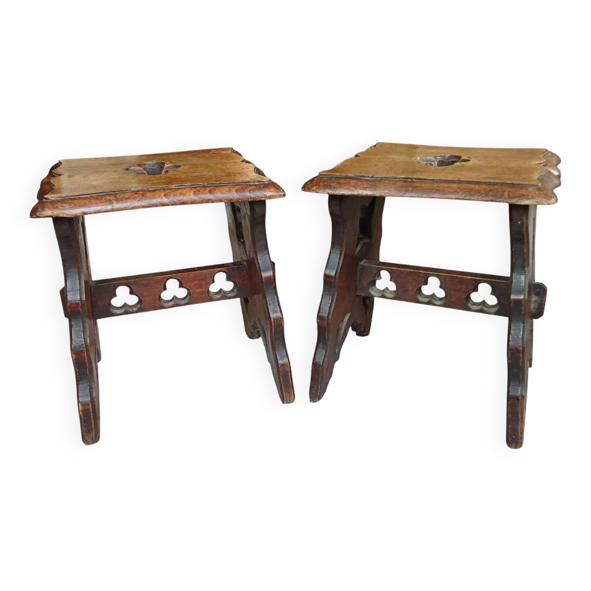 Pair of antique carved wooden stools