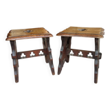 Paire anciens tabourets bois sculpté