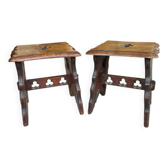 Pair of antique carved wooden stools