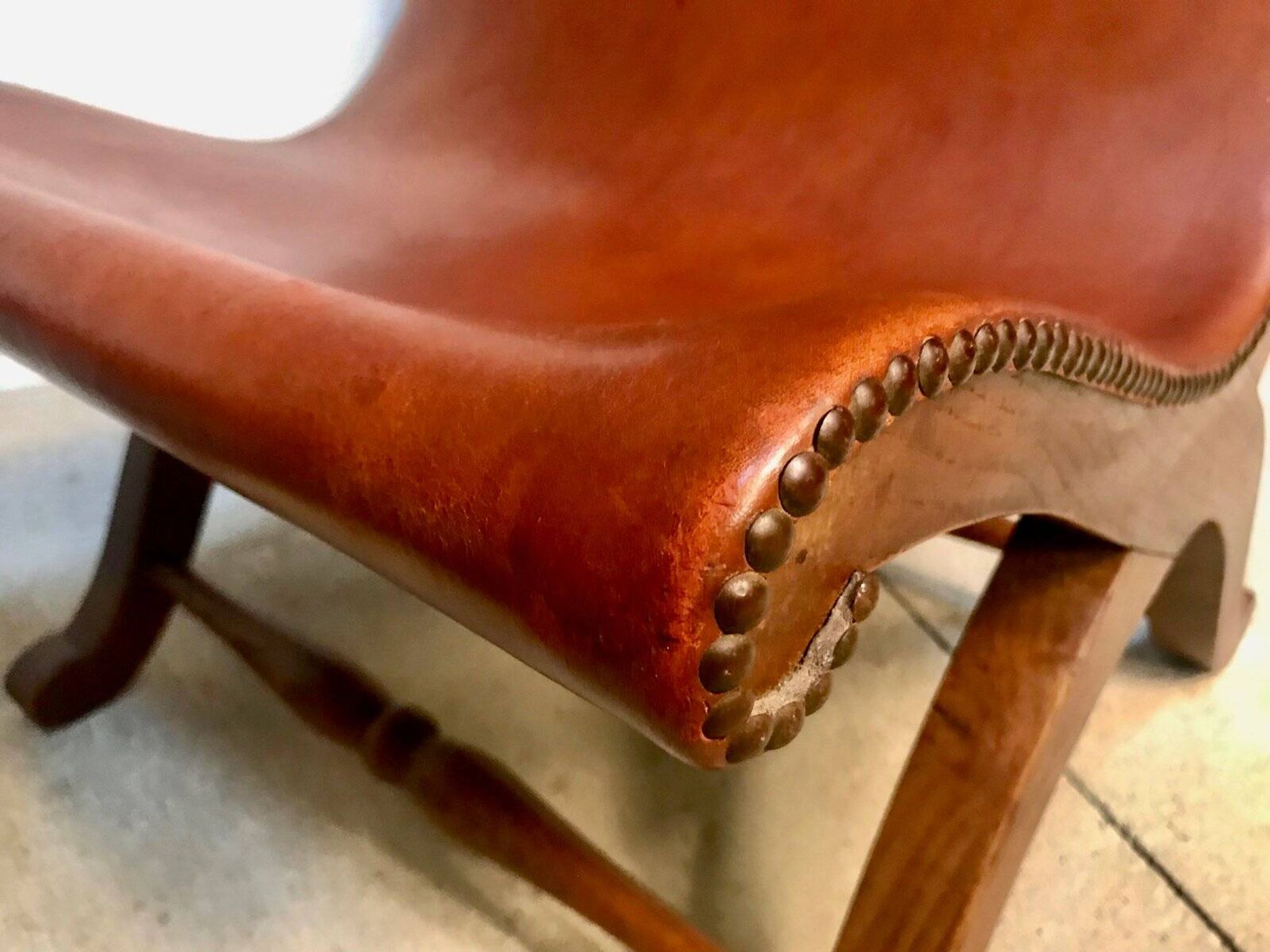 Set of 2 Spanish high-back leather slipper chairs by Pierre Lottier, 1950s