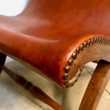 Set of 2 Spanish high-back leather slipper chairs by Pierre Lottier, 1950s