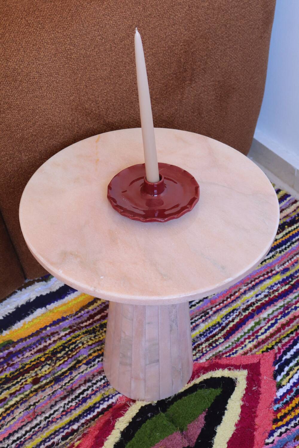 Minimalist natural pink marble side table