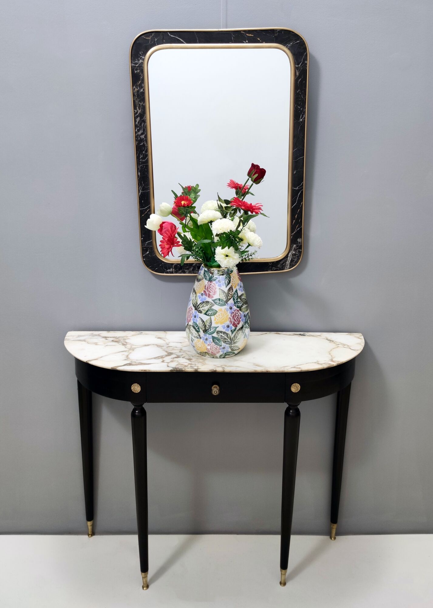 Midcentury Walnut and Carrara Marble Console Table Ascribable to Paolo Buffa