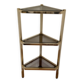 Console d’angle en laiton et verre fumés