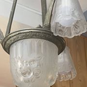 Pierre Gilles, beautiful art deco chandelier circa 1930 in bronze and molded glass