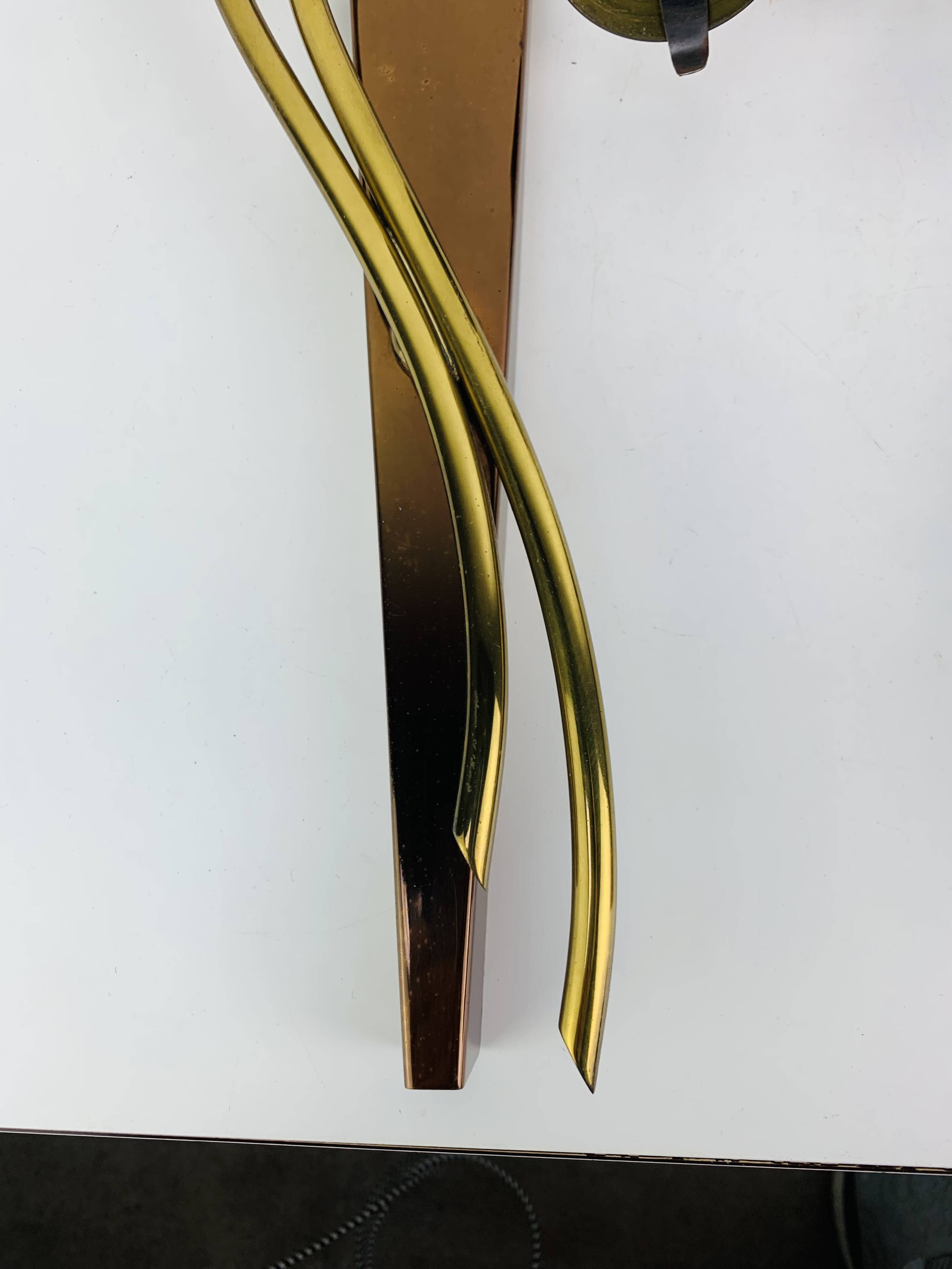 Pair of 1950s wall lights in brass and opaline tulips, Lunel/Arlus