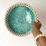 Sainte Radegonde turquoise ceramic dish from the 50s