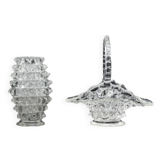 Set of 2 Ercole Barovier Rostrato Murano Italian Glass Vase for Barovier & Toso