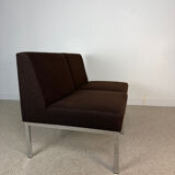 3 chauffeuses vintage – tissu brun & piètement chromé