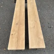 2 stripped farmhouse benches in solid oak, 1970, 175cm.