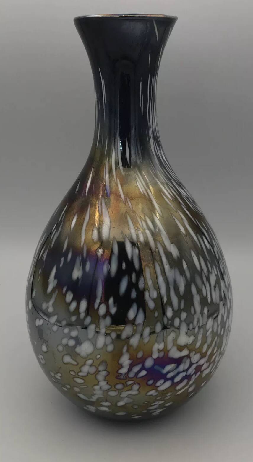 Vintage vase, modernist design, brown with white speckled chrome highlights 25 cm