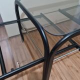 Table basse métal noir et verre fumé extensible