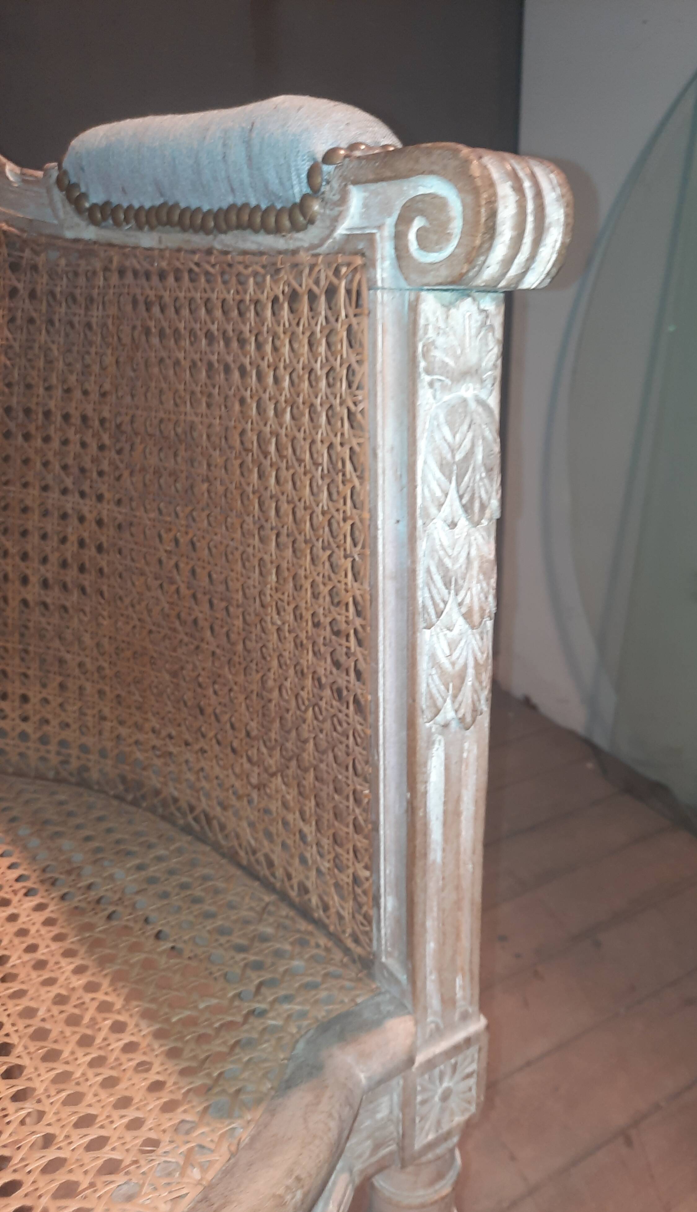 Louis XVI high-backed caned armchair