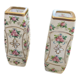 Pair of vases in enamelled and gilded crystal Rose motifs
