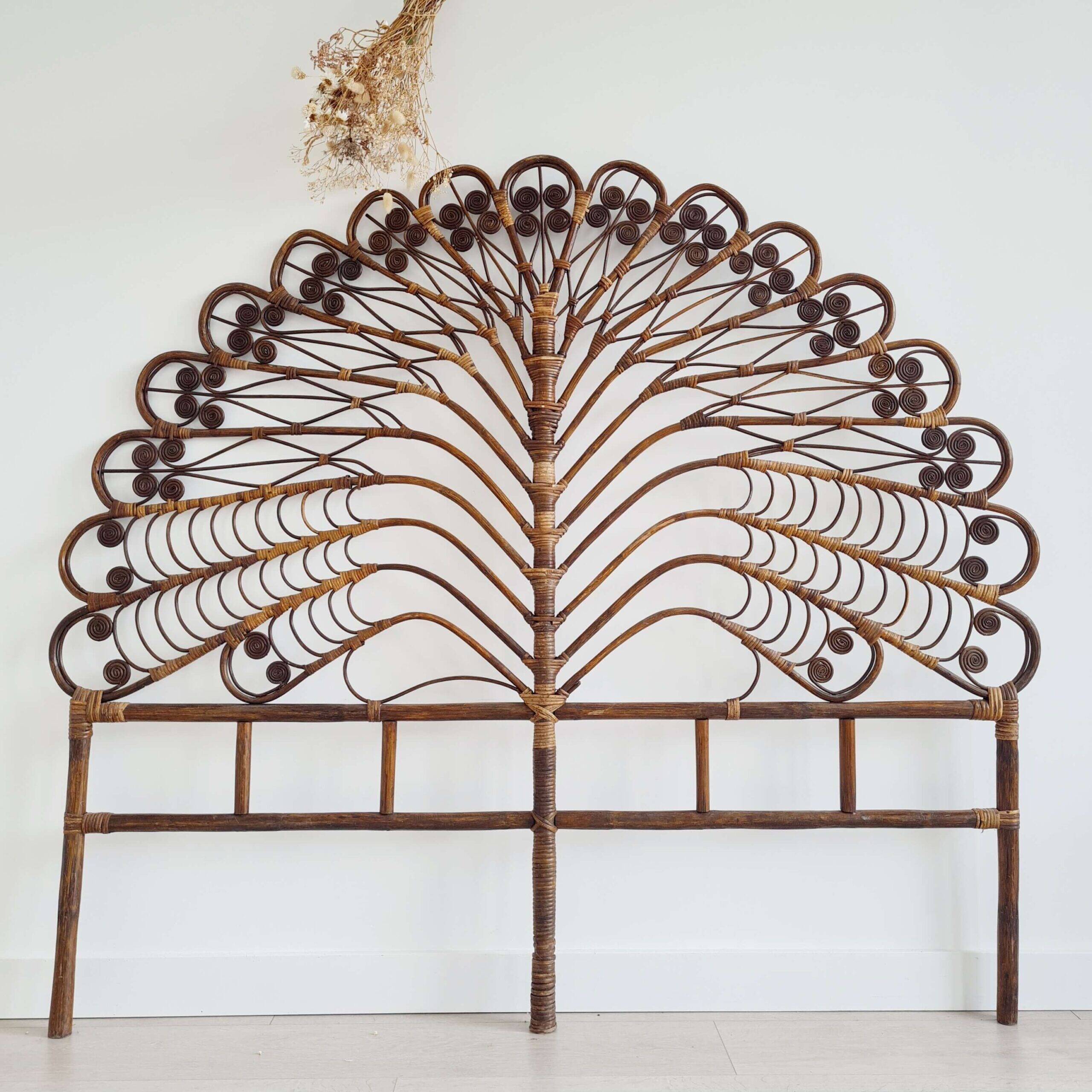 Antique peacock rattan headboard