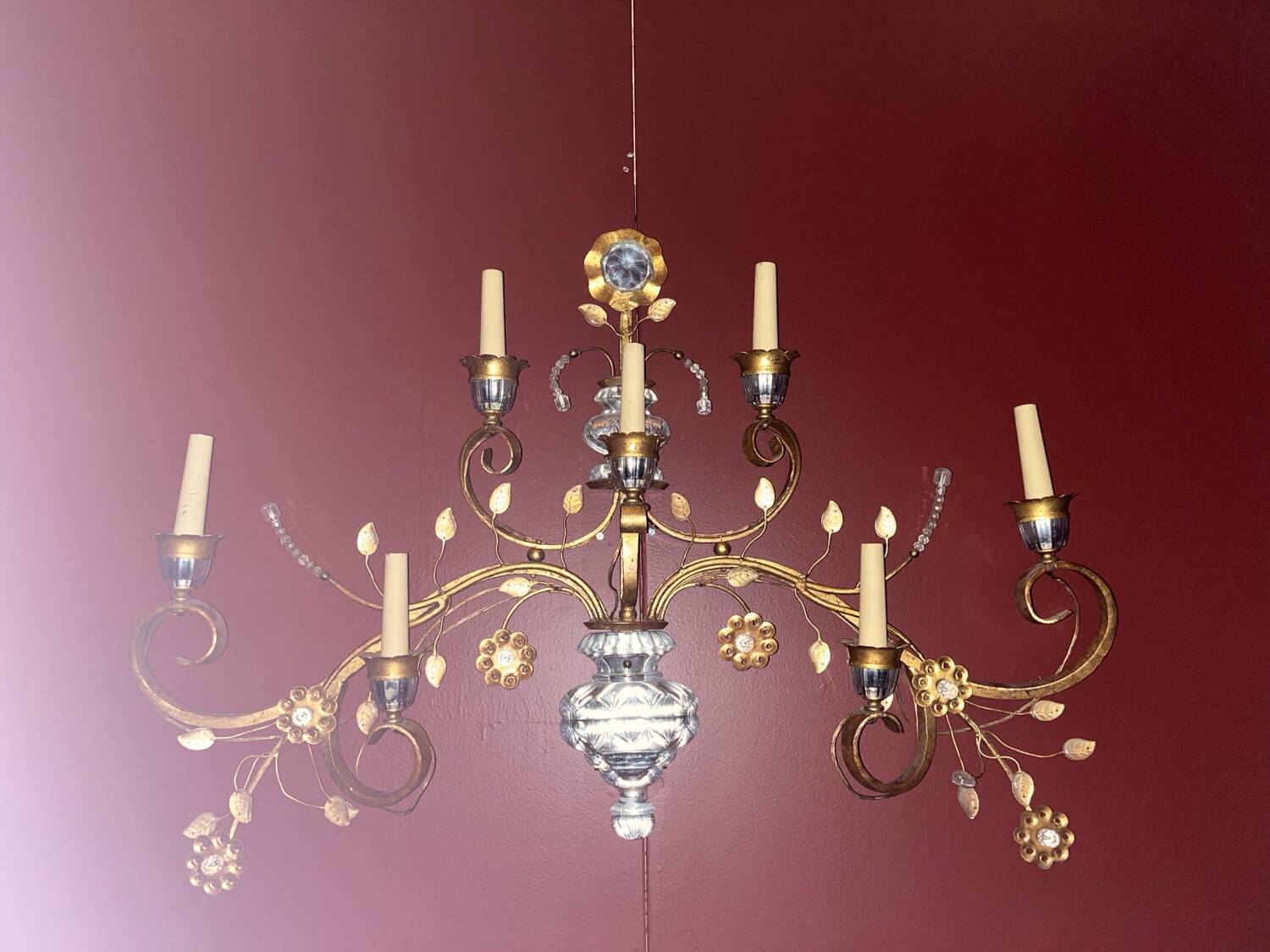 Large seven-light wall light, attributed to Maison Baguès