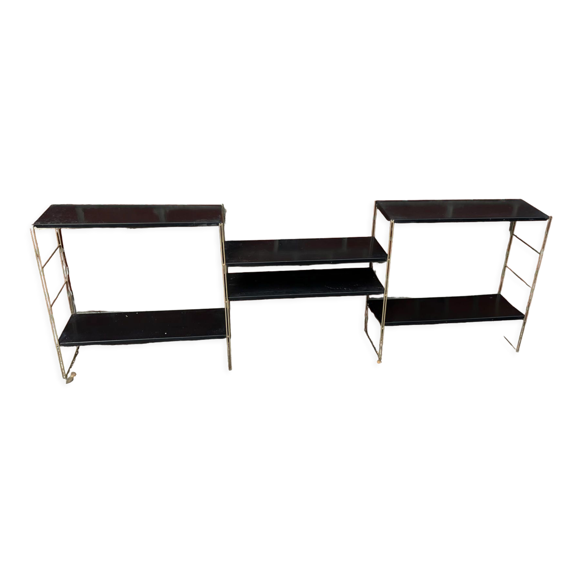 Black and gold metal string shelf - vintage 1960