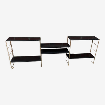 Black and gold metal string shelf - vintage 1960