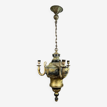 Lustre lanterne Empire en bronze et tôle peinte vers 1850