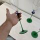 A Set of 6 Hand-blown Emerald Green Cobalt Blue Stem Champagne Flutes Art
