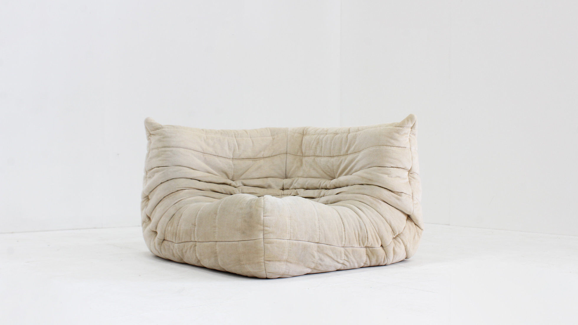 Vintage Togo Ligne Roset corner chair beige velvet by Michel Ducaroy