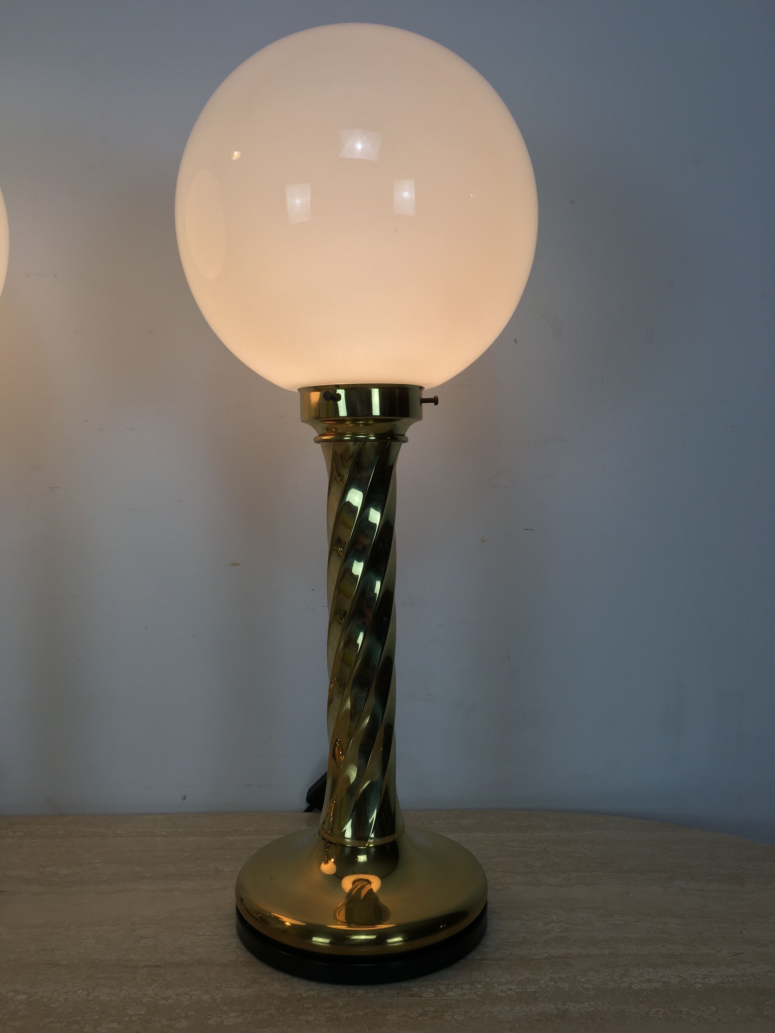 Pair of gilded column lamps Hollywood Regency style