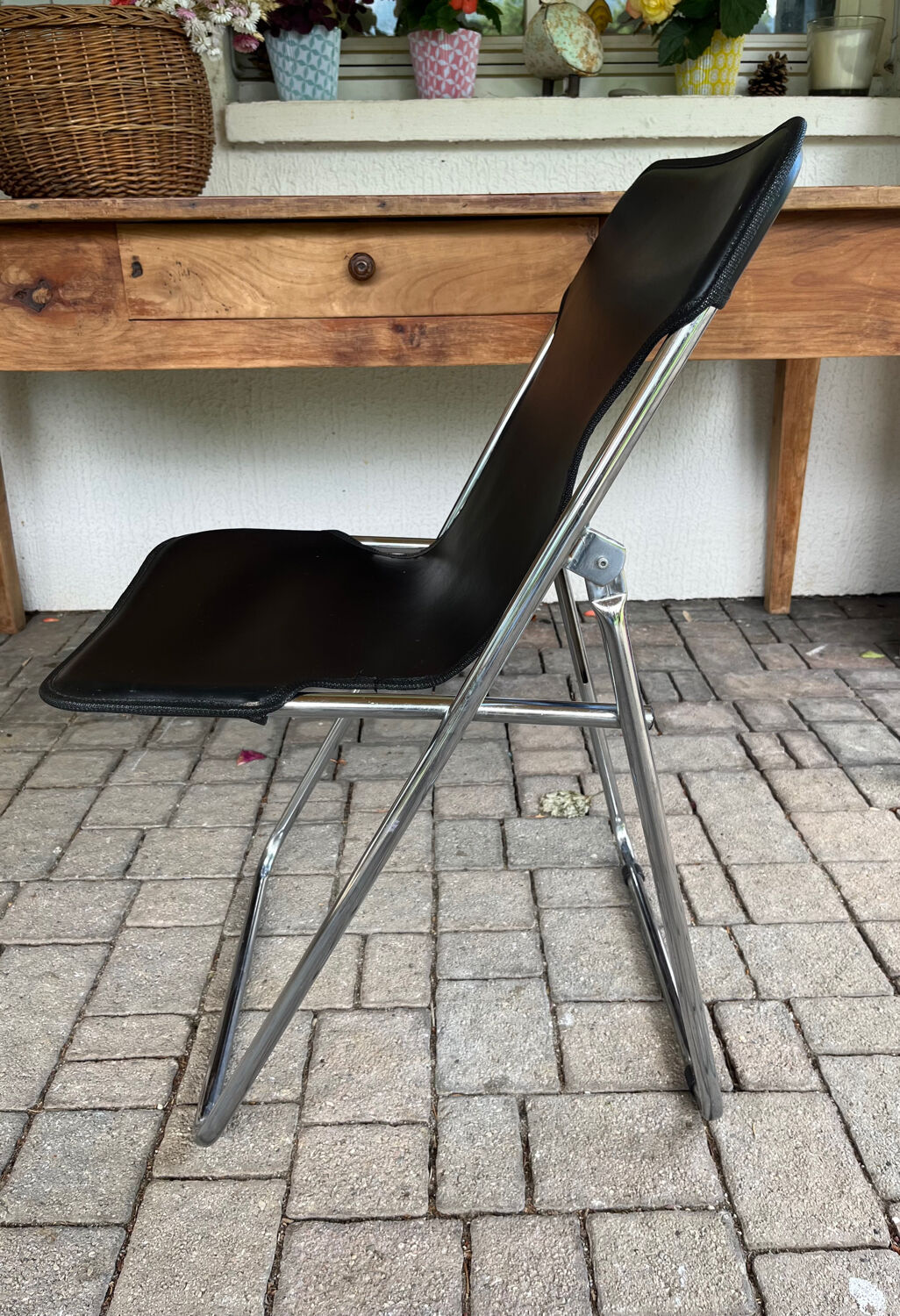 Leather and metal folding chair