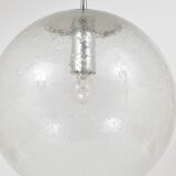 Large glass globe pendant light with bubbles and chrome by Peil & Putzler, Germany, 1970s.